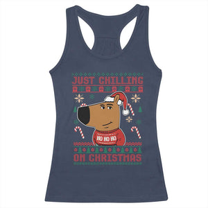 Funny Just Chilling On Christmas Meme Chillin Guy Racerback Tank Top TS09 Navy Print Your Wear