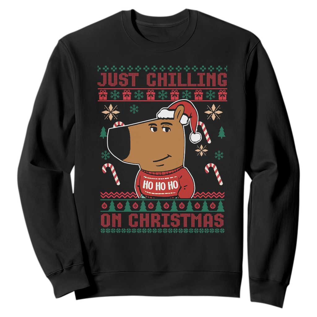 Funny Just Chilling On Christmas Meme Chillin Guy Sweatshirt TS09 Black Print Your Wear