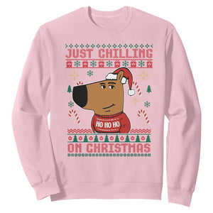 Funny Just Chilling On Christmas Meme Chillin Guy Sweatshirt TS09 Light Pink Print Your Wear