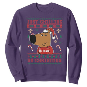 Funny Just Chilling On Christmas Meme Chillin Guy Sweatshirt TS09 Purple Print Your Wear