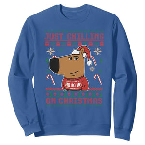 Funny Just Chilling On Christmas Meme Chillin Guy Sweatshirt TS09 Royal Blue Print Your Wear