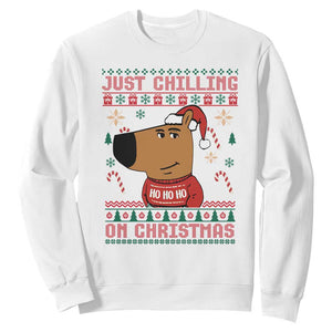 Funny Just Chilling On Christmas Meme Chillin Guy Sweatshirt TS09 White Print Your Wear