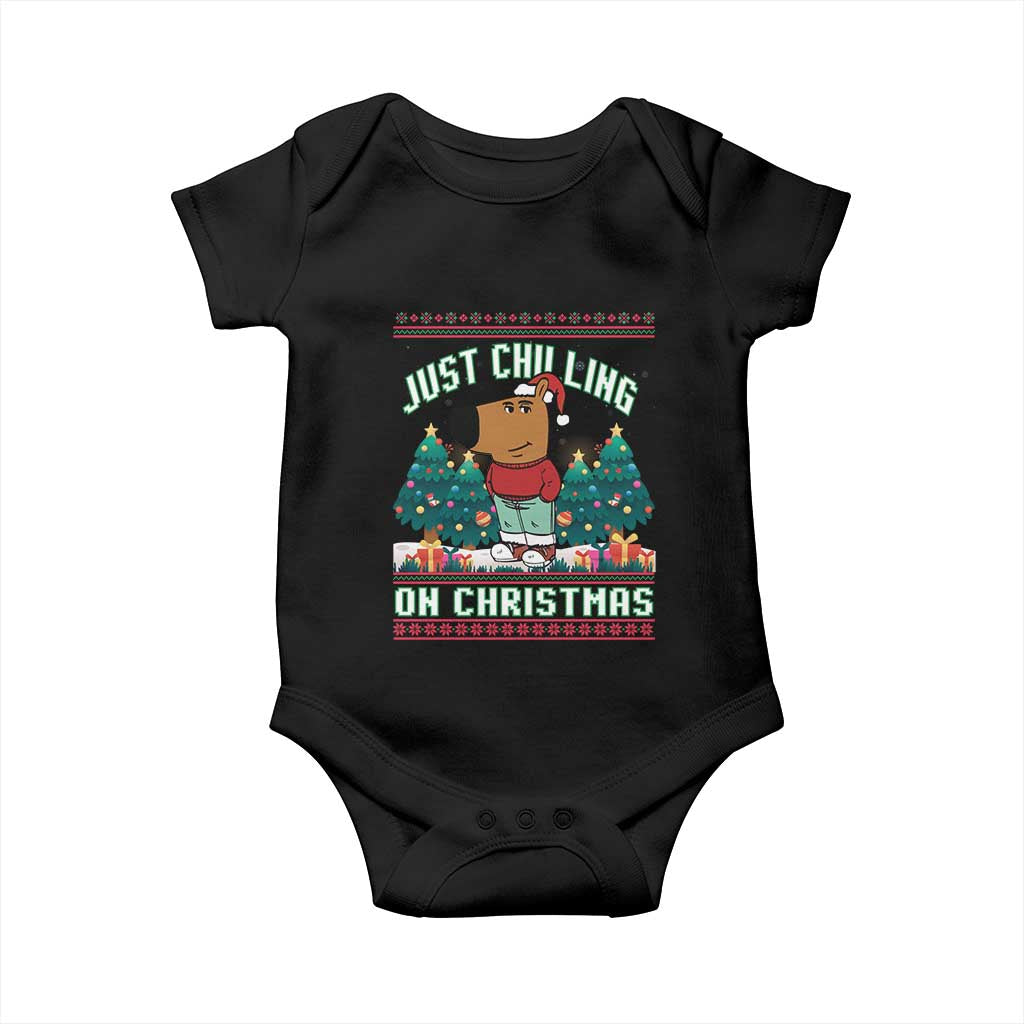 Funny Chillin Guy Just Chilling On Christmas Viral Meme Baby Onesie TS09 Black Print Your Wear