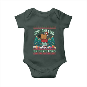 Funny Chillin Guy Just Chilling On Christmas Viral Meme Baby Onesie TS09 Dark Forest Green Print Your Wear