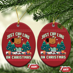 Funny Chillin Guy Just Chilling On Christmas Viral Meme Christmas Ornament TS09 Oval Red Print Your Wear