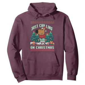 Funny Chillin Guy Just Chilling On Christmas Viral Meme Hoodie TS09 Maroon Print Your Wear