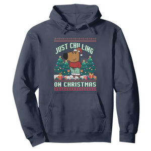 Funny Chillin Guy Just Chilling On Christmas Viral Meme Hoodie TS09 Navy Print Your Wear