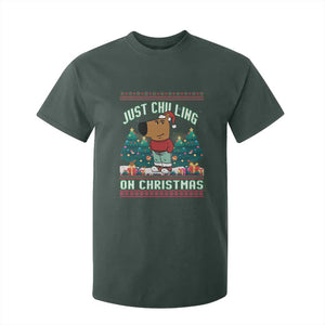 Funny Chillin Guy Just Chilling On Christmas Viral Meme T Shirt For Kid TS09 Dark Forest Green Print Your Wear