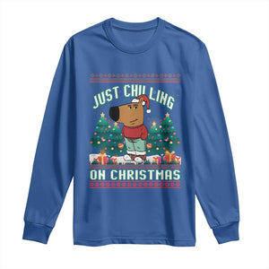 Funny Chillin Guy Just Chilling On Christmas Viral Meme Long Sleeve Shirt TS09 Royal Blue Print Your Wear