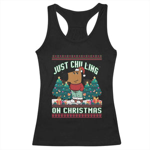 Funny Chillin Guy Just Chilling On Christmas Viral Meme Racerback Tank Top TS09 Black Print Your Wear