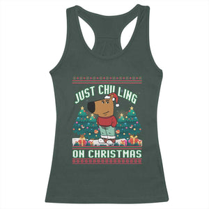 Funny Chillin Guy Just Chilling On Christmas Viral Meme Racerback Tank Top TS09 Dark Forest Green Print Your Wear