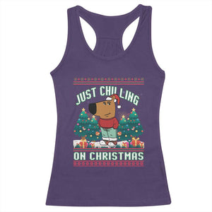 Funny Chillin Guy Just Chilling On Christmas Viral Meme Racerback Tank Top TS09 Purple Print Your Wear