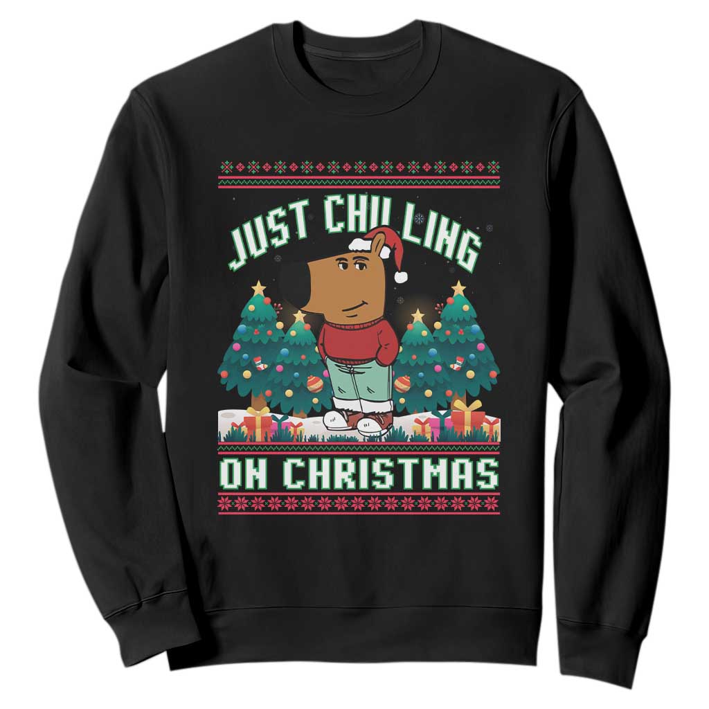 Funny Chillin Guy Just Chilling On Christmas Viral Meme Sweatshirt TS09 Black Print Your Wear