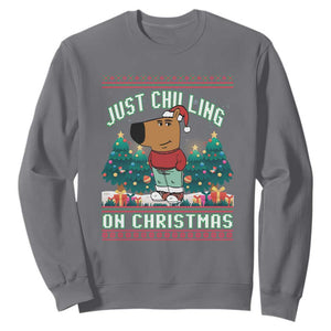 Funny Chillin Guy Just Chilling On Christmas Viral Meme Sweatshirt TS09 Charcoal Print Your Wear