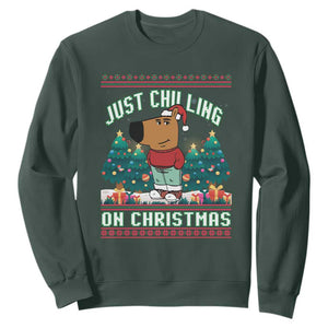 Funny Chillin Guy Just Chilling On Christmas Viral Meme Sweatshirt TS09 Dark Forest Green Print Your Wear