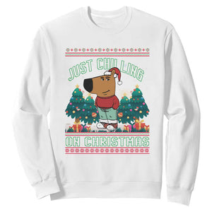 Funny Chillin Guy Just Chilling On Christmas Viral Meme Sweatshirt TS09 White Print Your Wear