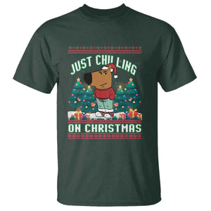 Funny Chillin Guy Just Chilling On Christmas Viral Meme T Shirt TS09 Dark Forest Green Print Your Wear