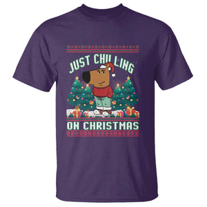 Funny Chillin Guy Just Chilling On Christmas Viral Meme T Shirt TS09 Purple Print Your Wear