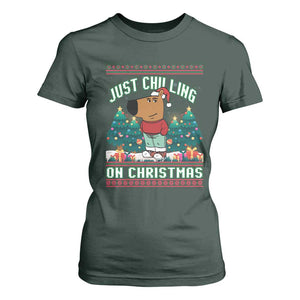 Funny Chillin Guy Just Chilling On Christmas Viral Meme T Shirt For Women TS09 Dark Forest Green Print Your Wear