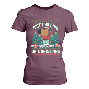 Funny Chillin Guy Just Chilling On Christmas Viral Meme T Shirt For Women TS09 Maroon Print Your Wear