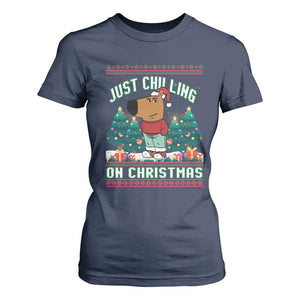 Funny Chillin Guy Just Chilling On Christmas Viral Meme T Shirt For Women TS09 Navy Print Your Wear