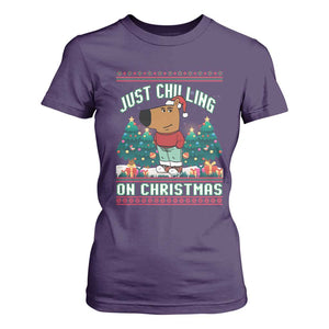 Funny Chillin Guy Just Chilling On Christmas Viral Meme T Shirt For Women TS09 Purple Print Your Wear