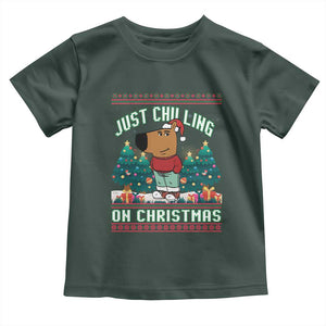 Funny Chillin Guy Just Chilling On Christmas Viral Meme Toddler T Shirt TS09 Dark Forest Green Print Your Wear