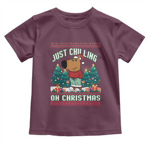 Funny Chillin Guy Just Chilling On Christmas Viral Meme Toddler T Shirt TS09 Maroon Print Your Wear