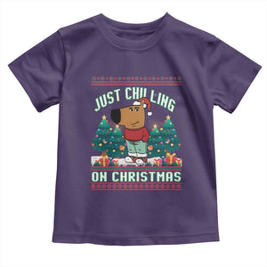 Funny Chillin Guy Just Chilling On Christmas Viral Meme Toddler T Shirt TS09 Purple Print Your Wear