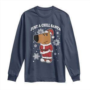 Funny Xmas Meme Just A Chill Santa Long Sleeve Shirt TS09 Navy Print Your Wear