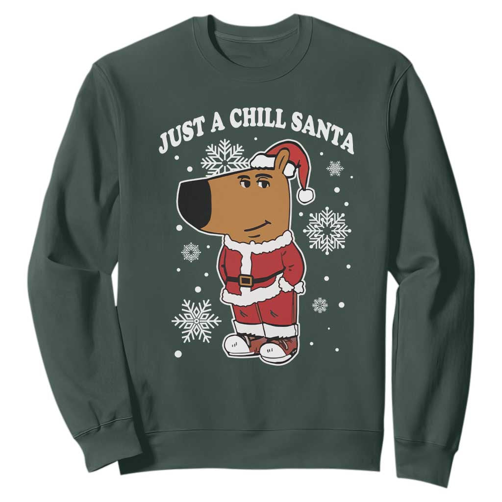 Funny Xmas Meme Just A Chill Santa Sweatshirt TS09 Dark Forest Green Print Your Wear