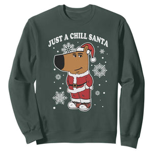 Funny Xmas Meme Just A Chill Santa Sweatshirt TS09 Dark Forest Green Print Your Wear