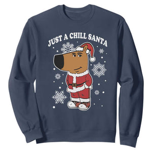 Funny Xmas Meme Just A Chill Santa Sweatshirt TS09 Navy Print Your Wear