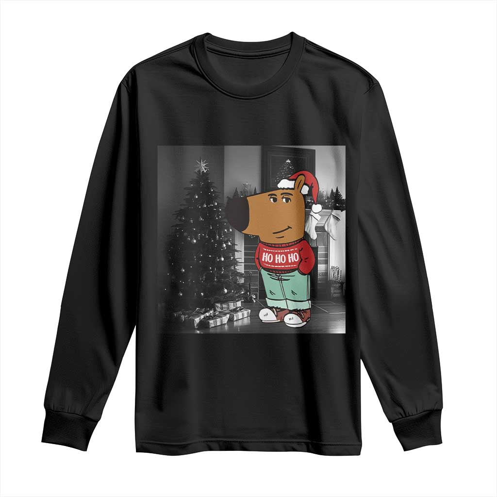 Funny Xmas Meme Chilling Guy Santa Long Sleeve Shirt TS09 Black Print Your Wear