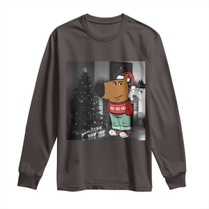 Funny Xmas Meme Chilling Guy Santa Long Sleeve Shirt TS09 Dark Chocolate Print Your Wear