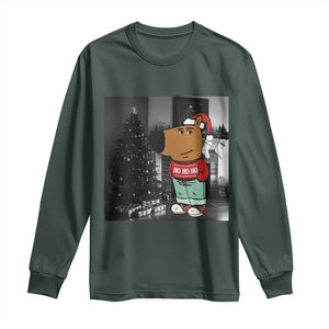 Funny Xmas Meme Chilling Guy Santa Long Sleeve Shirt TS09 Dark Forest Green Print Your Wear