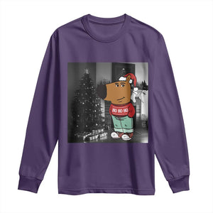 Funny Xmas Meme Chilling Guy Santa Long Sleeve Shirt TS09 Purple Print Your Wear