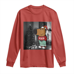 Funny Xmas Meme Chilling Guy Santa Long Sleeve Shirt TS09 Red Print Your Wear