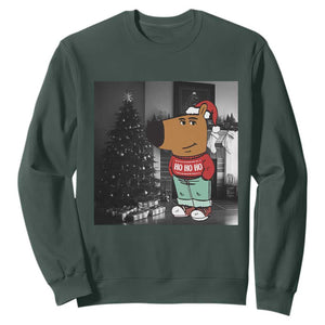 Funny Xmas Meme Chilling Guy Santa Sweatshirt TS09 Dark Forest Green Print Your Wear