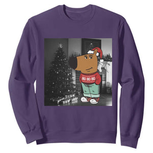 Funny Xmas Meme Chilling Guy Santa Sweatshirt TS09 Purple Print Your Wear