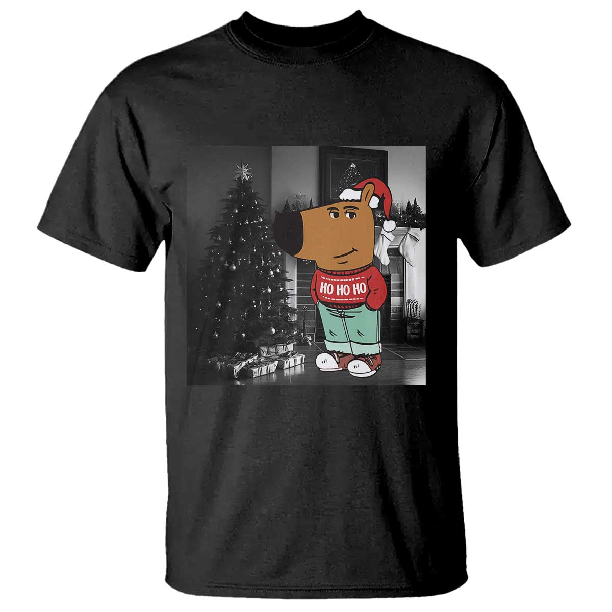 Funny Xmas Meme Chilling Guy Santa T Shirt TS09 Black Print Your Wear