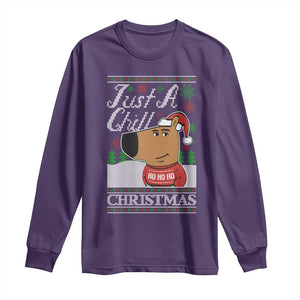 Funny Just A Chill Christmas Viral Meme Long Sleeve Shirt TS09 Purple Print Your Wear