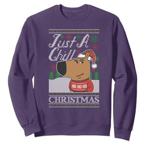 Funny Just A Chill Christmas Viral Meme Sweatshirt TS09 Purple Print Your Wear