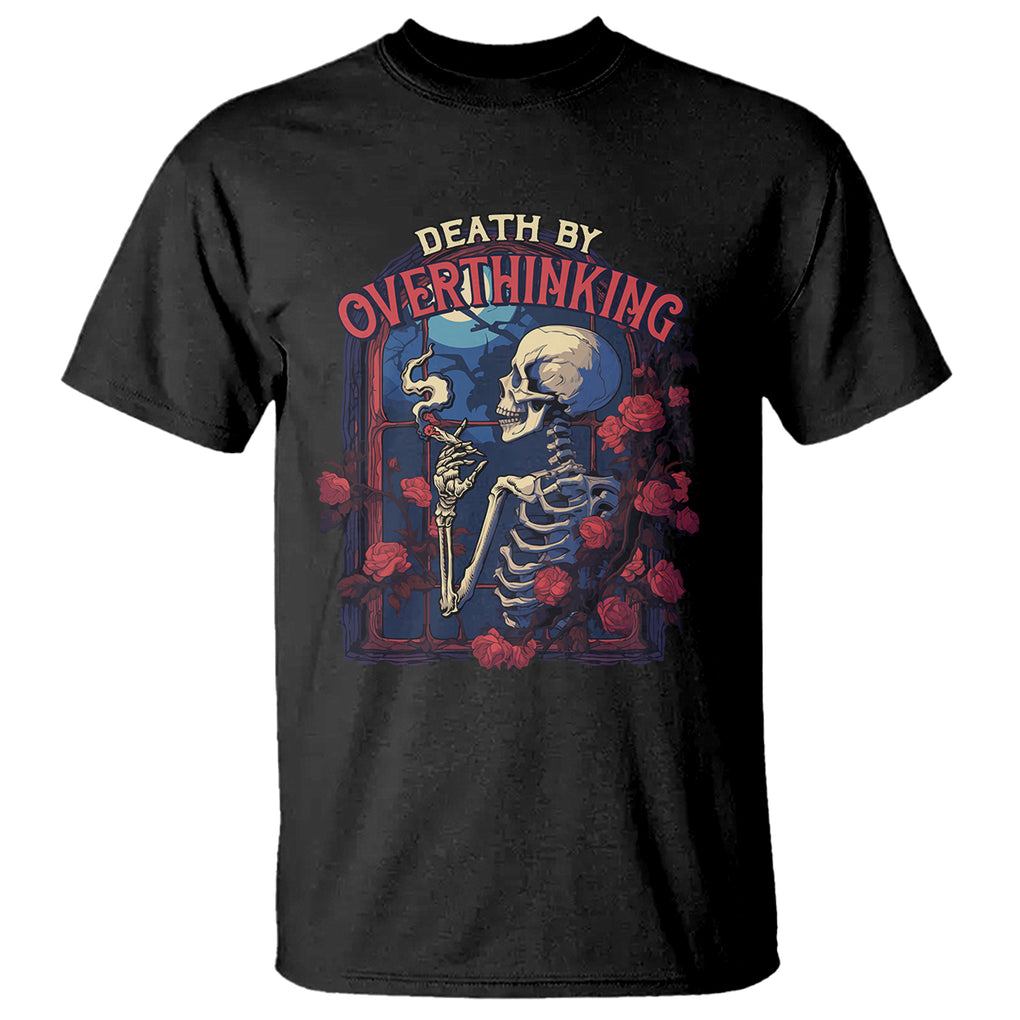 Death By Overthinking Skeleton Smoking T Shirt TS09 Black Printyourwear