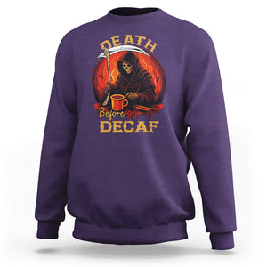 Death Before Decaf Skeleton Caffeine Coffee Drinker Sweatshirt TS09 Purple Printyourwear