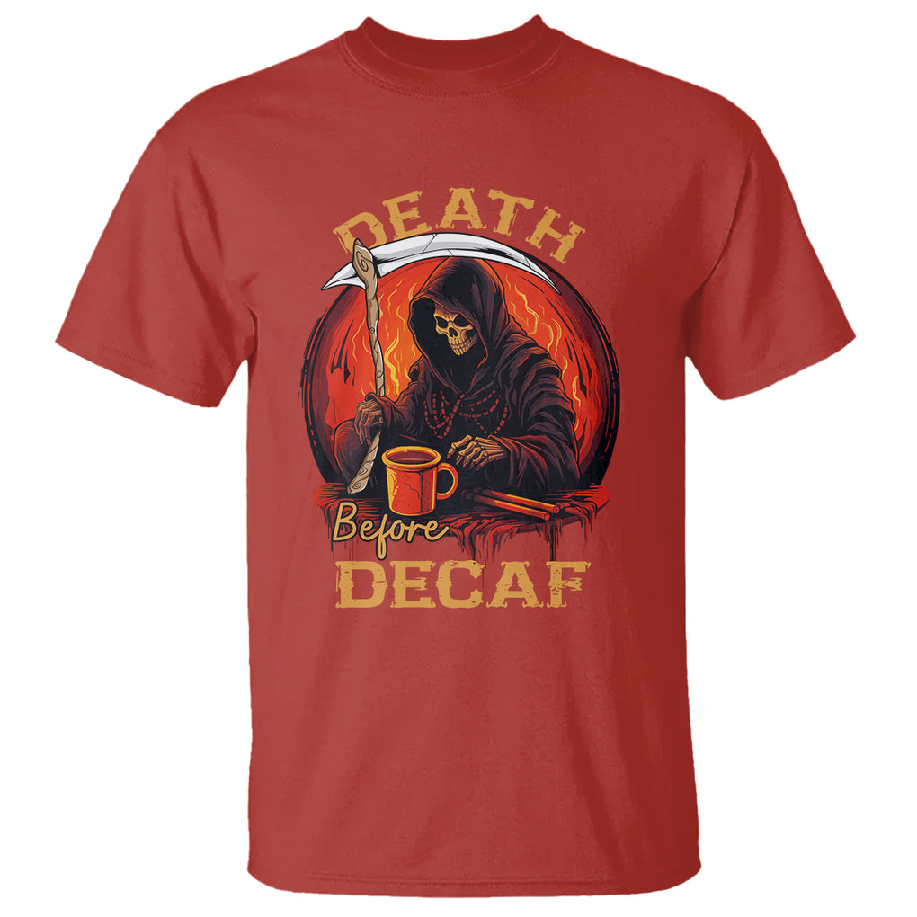 Death Before Decaf Skeleton Caffeine Coffee Drinker T Shirt TS09 Red Printyourwear