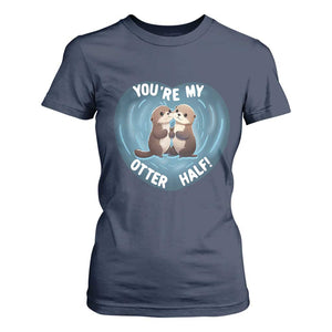 Valentine's Day T Shirt For Women You're My Otter Half Cute Animal Hug Holding Hand TS09 Navy Print Your Wear