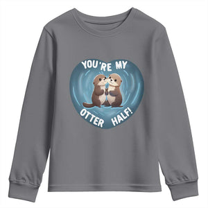 Valentine's Day Youth Sweatshirt You're My Otter Half Cute Animal Hug Holding Hand TS09 Charcoal Print Your Wear