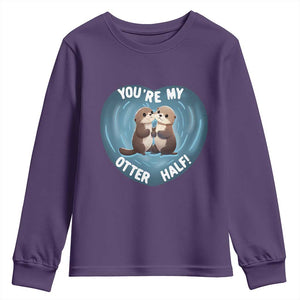 Valentine's Day Youth Sweatshirt You're My Otter Half Cute Animal Hug Holding Hand TS09 Purple Print Your Wear