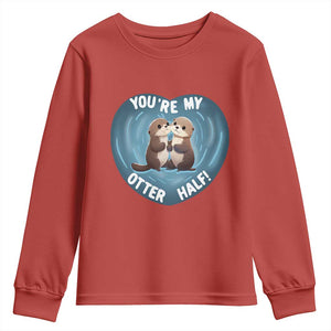 Valentine's Day Youth Sweatshirt You're My Otter Half Cute Animal Hug Holding Hand TS09 Red Print Your Wear